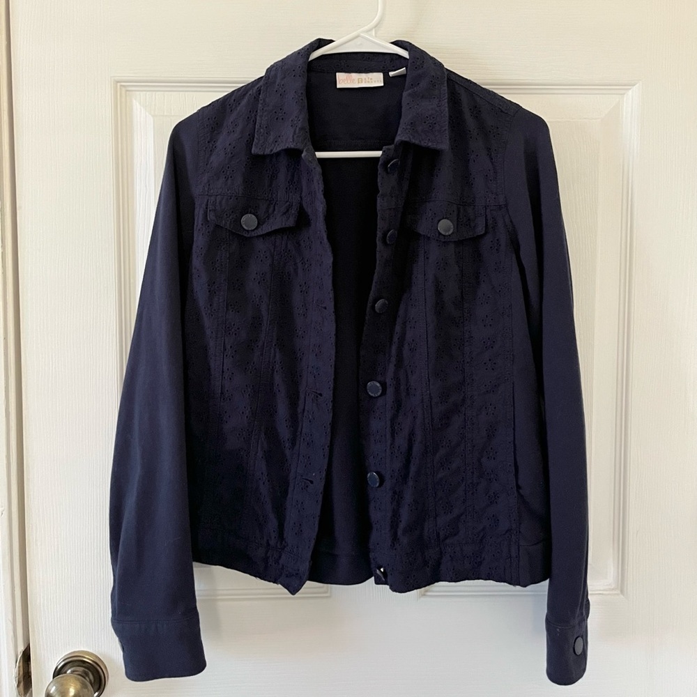 Belle by Kim Gravel Navy Button-Up Jacket with Floral Accent